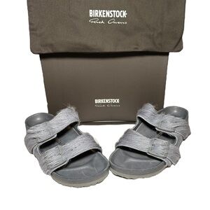 Rick Owens  Birkenstock Calf Hair Arizona Gray Slide Sandals 36